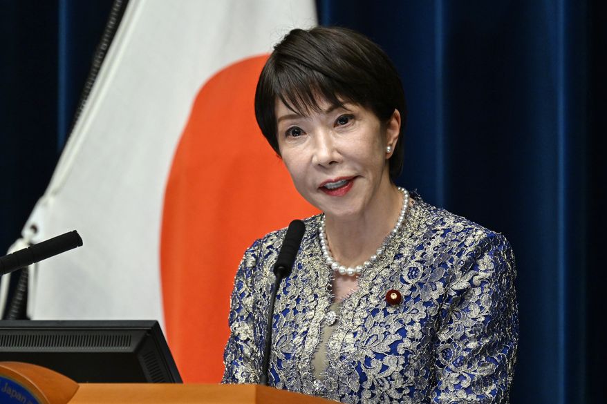 FILE - Japan's Prime Minister Sanae Takaichi speaks during a news conference at the prime minister's office in Tokyo, Sept. 17, 2026. (Rie Kikuchi/Pool Photo via AP, File)