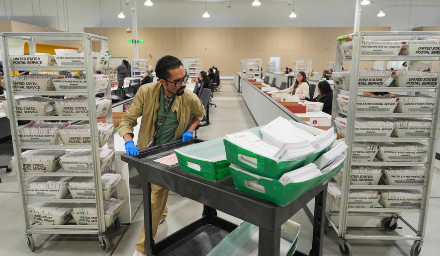 Ballots are sorted the day after California's primary election at the LA County Ballot Processing Center, June 3, 2026, in City of Industry, Calif. (AP Photo/Jae C. Hong, File)