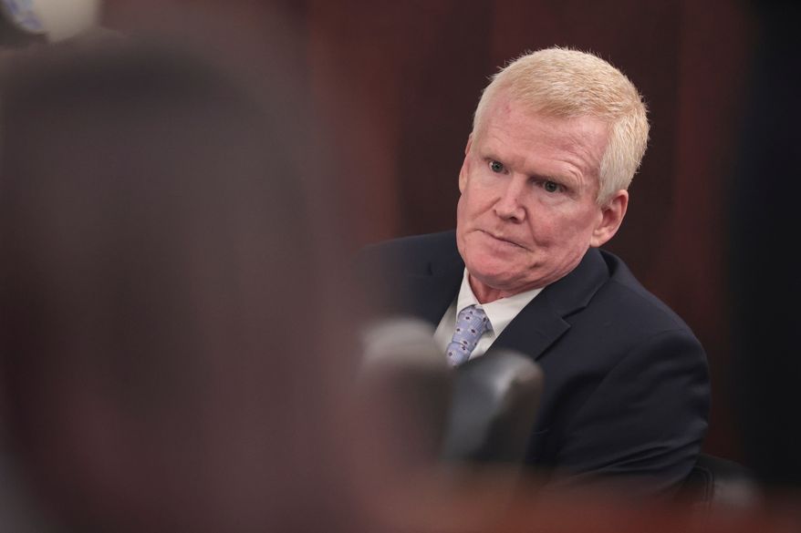 Alex Murdaugh watches proceedings during an evidentiary hearing over his retrial for the murder of his wife, Maggie, and younger son, Paul, at the Lexington County Judicial Center, Friday, Oct 16, 2026, in Lexington, SC.. (Tracy Glantz/The State via AP, Pool)