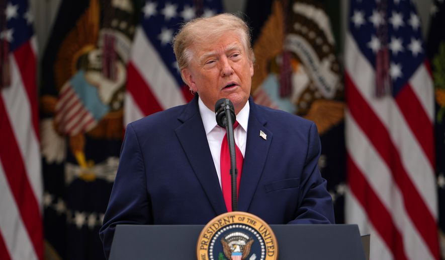President Donald Trump speaks in the Rose Garden of the White House during an event for first responders, Thursday, Oct. 15, 2026, in Washington. (AP Photo/Julia Demaree Nikhinson)