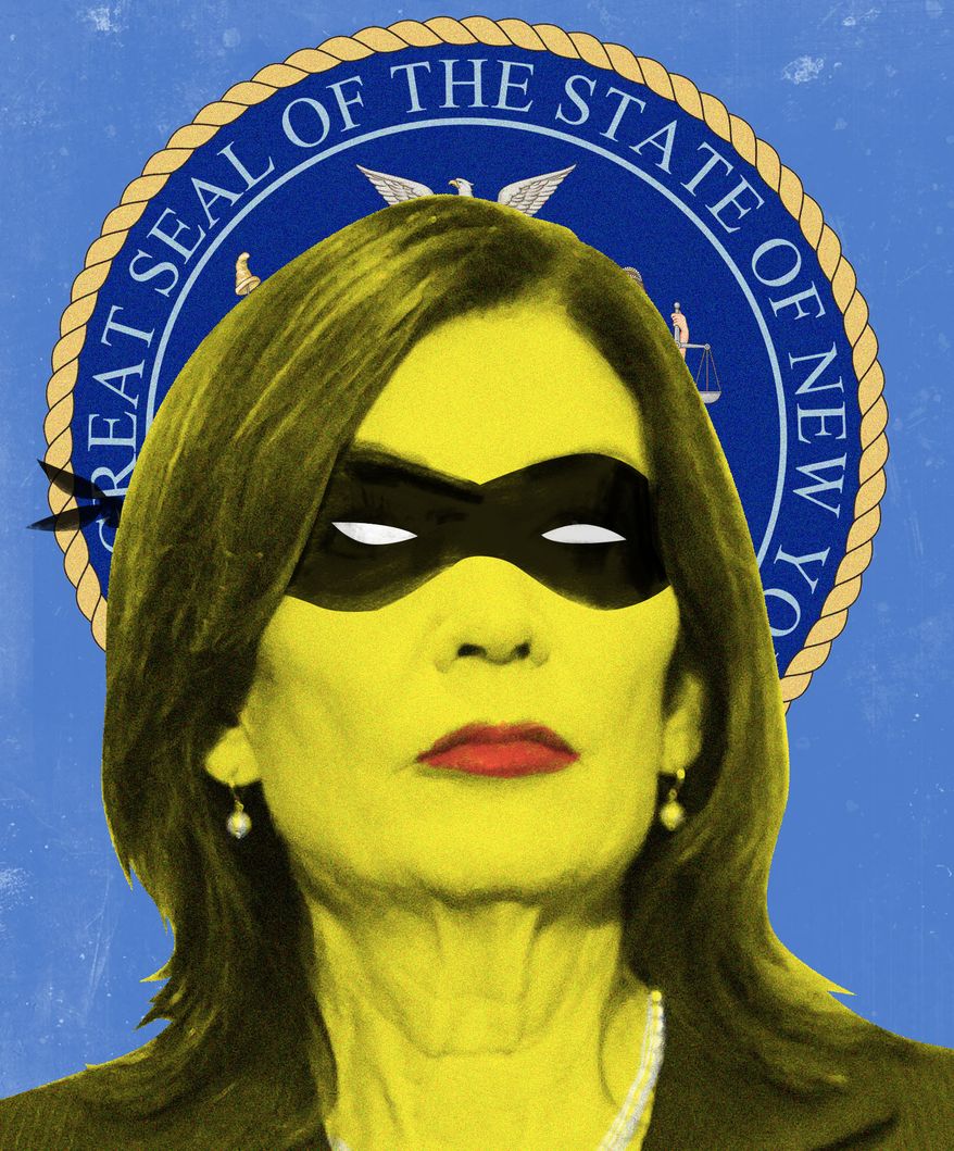 New York Gov. Kathy Hochul and crime illustration by Linas Garsys / The Washington Times