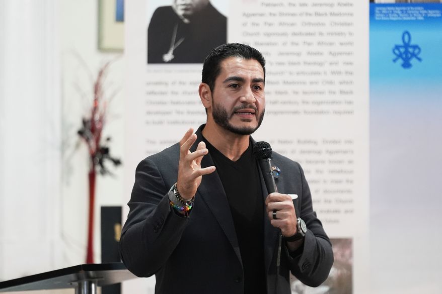 Democratic nominee for U.S. Senate Abdul El-Sayed speaks during a campaign event Wednesday, Oct. 14, 2026, in Detroit. (AP Photo/Paul Sancya)