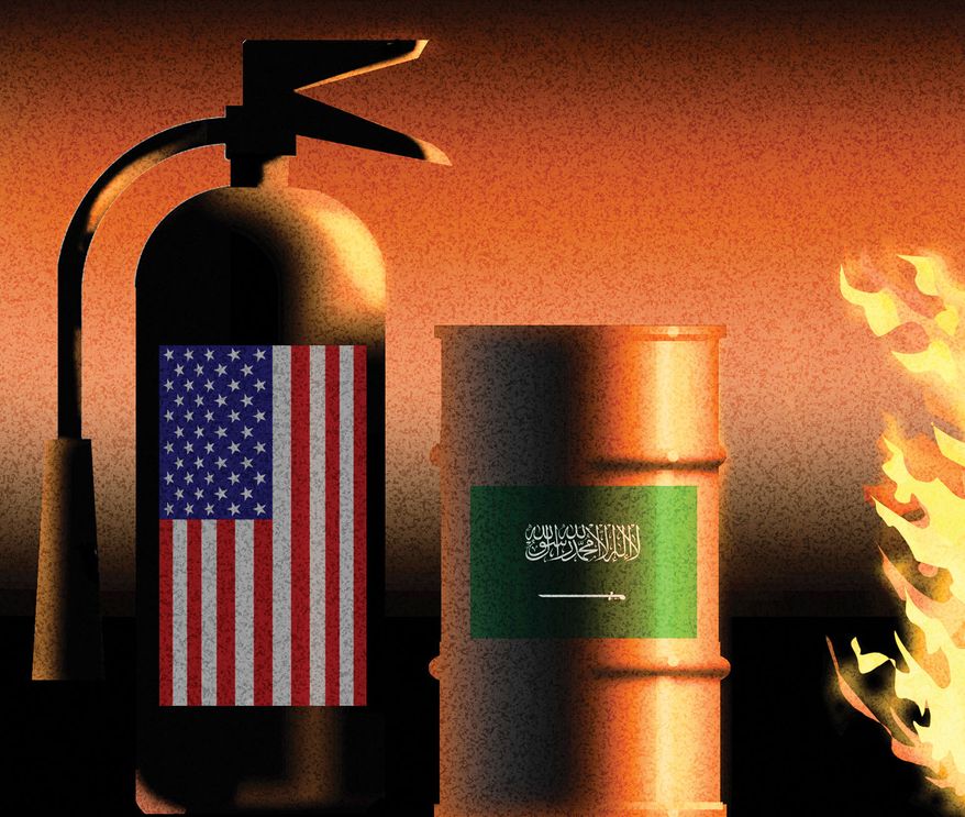 The United States of America helping Saudi Arabia fight enemies illustration by Alexander Hunter/The Washington Times