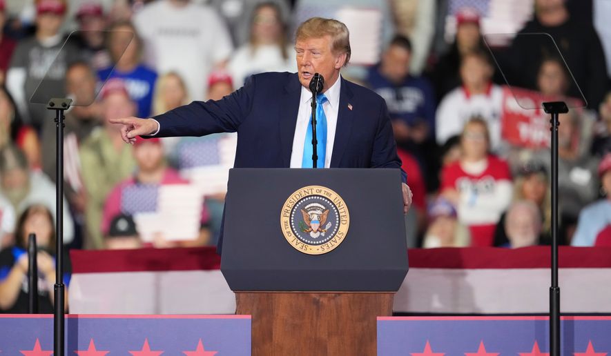 President Donald Trump speaks during a campaign rally at Truist Arena, Saturday, Oct. 17, 2026, in Highland Heights, Ky. (AP Photo/Jeff Dean)