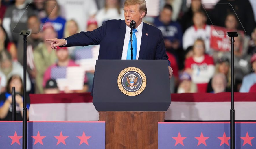 President Donald Trump speaks during a campaign rally at Truist Arena, Saturday, Oct. 17, 2026, in Highland Heights, Ky. (AP Photo/Jeff Dean)