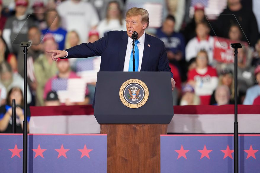 President Donald Trump speaks during a campaign rally at Truist Arena, Saturday, Oct. 17, 2026, in Highland Heights, Ky. (AP Photo/Jeff Dean)