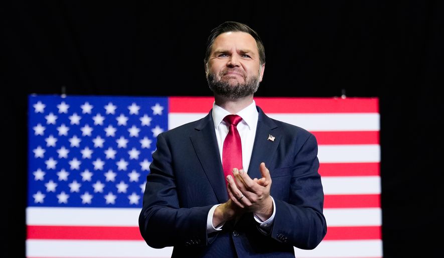 Vice President J.D. Vance speaks at a midterm campaign rally at the LevelUp Training Complex in Monroe, Mich., Thursday, Oct. 15, 2026. (Daniel Heuer/Pool Photo via AP)