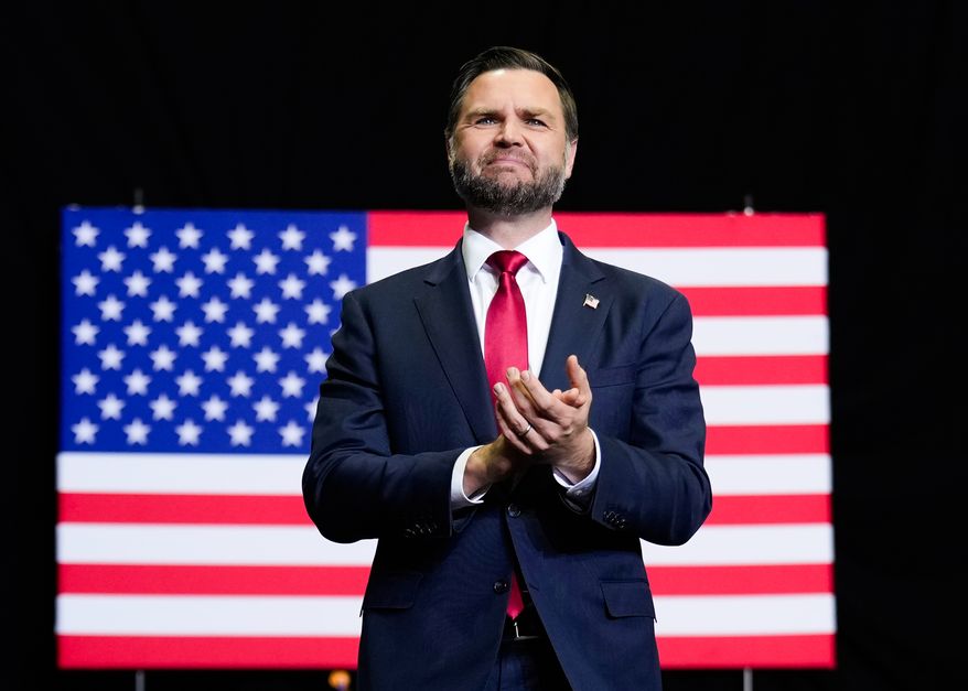 Vice President J.D. Vance speaks at a midterm campaign rally at the LevelUp Training Complex in Monroe, Mich., Thursday, Oct. 15, 2026. (Daniel Heuer/Pool Photo via AP)