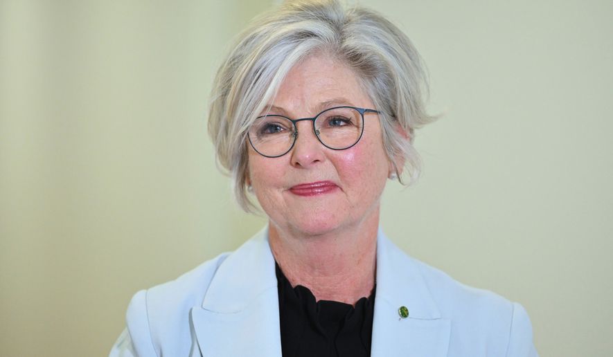 Australian independent member of parliament Helen Haines speaks to journalists in the Press Gallery at Parliament House in Canberra, Australia, Tuesday, Sept. 8, 2026. (Mick Tsikas/AAP Image via AP)