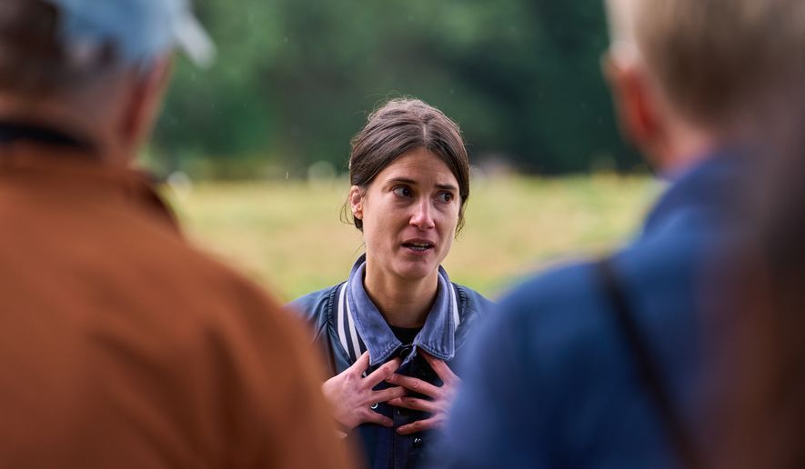 Rep. Marie Gluesenkamp Perez, D-Wash., speaks to supporters during a canvass launch event at Kiwanis Park, Saturday, Oct. 10, 2026, in Battle Ground, Wash. (AP Photo/Lindsey Wasson)