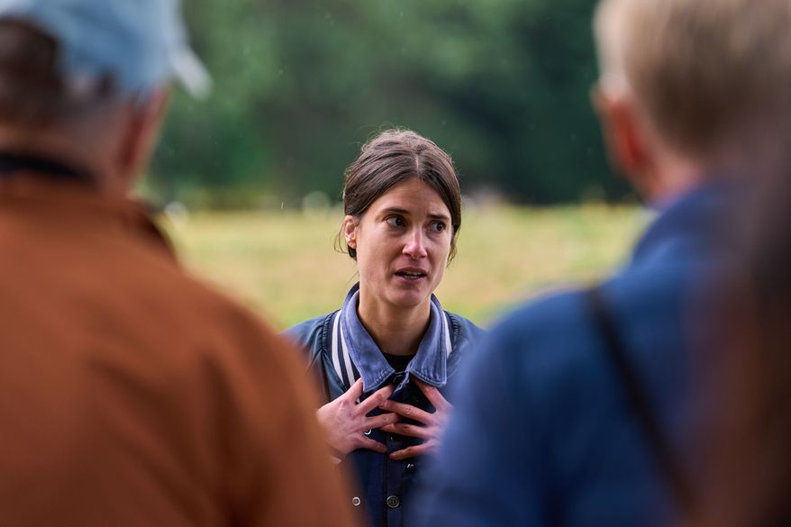 Rep. Marie Gluesenkamp Perez, D-Wash., speaks to supporters during a canvass launch event at Kiwanis Park, Saturday, Oct. 10, 2026, in Battle Ground, Wash. (AP Photo/Lindsey Wasson)