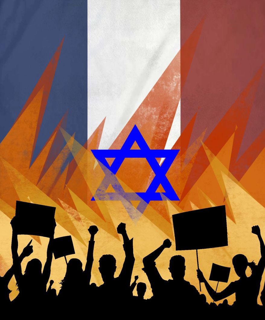 Riots in France and antisemitism illustration by Linas Garsys / The Washington Times