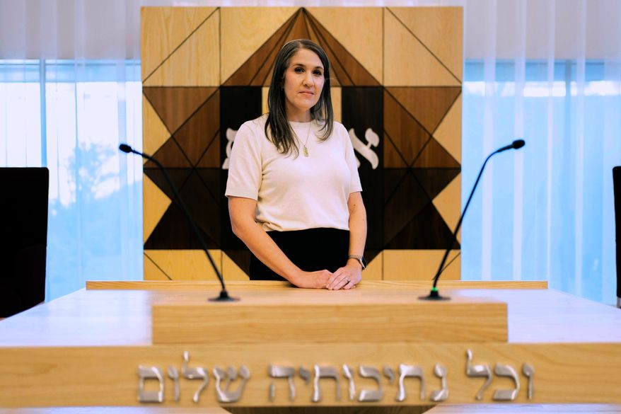 Senior Rabbi Emily Segal stands for a portrait during a training from Arizona Faith Network for poll chaplains and peacekeepers, Tuesday, Oct. 6, 2026, ahead of the upcoming general midterm election, at Temple Chai in Scottsdale, Ariz. (AP Photo/Rebecca Noble)