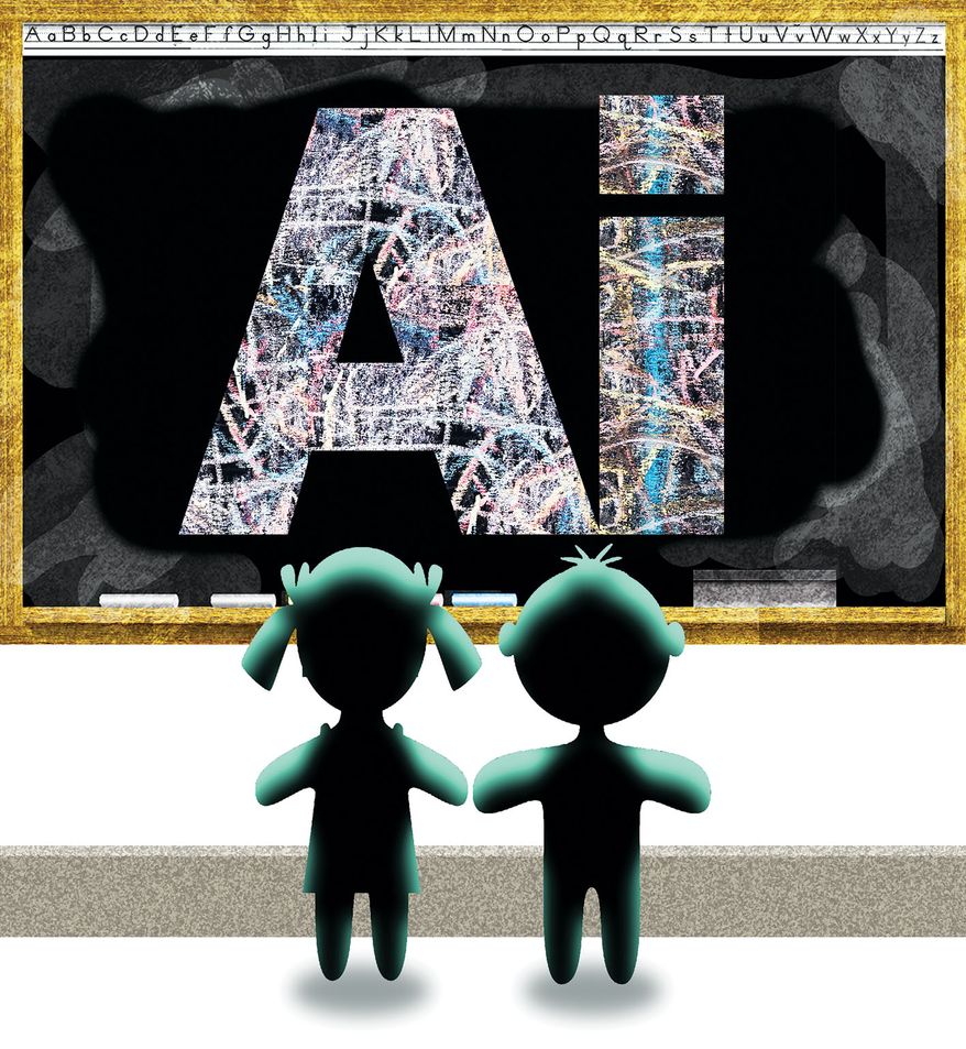 Educating school students on the use of artificial intelligence (AI) illustration by Alexander Hunter/The Washington Times