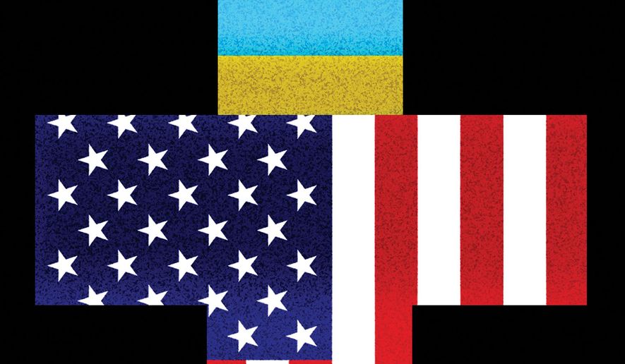 President Donald Trump and Ukraine illustration by Alexander Hunter/The Washington Times