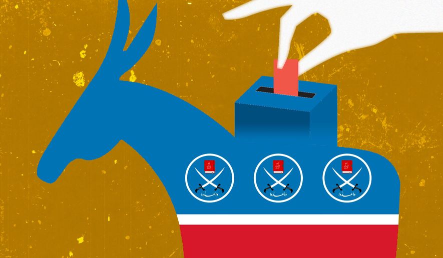 Elections and Democrats alliance with the Muslim Brotherhood illustration by Linas Garsys / The Washington Times