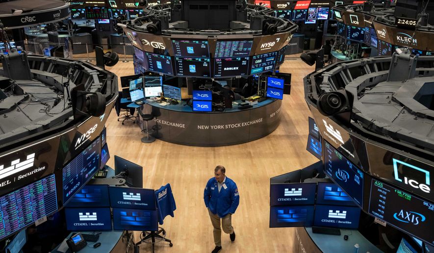 A general view shows the floor of the New York Stock Exchange, Friday, Oct. 16, 2026, in New York. (AP Photo/Yuki Iwamura)