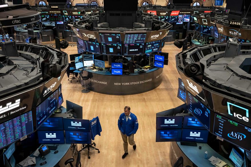 A general view shows the floor of the New York Stock Exchange, Friday, Oct. 16, 2026, in New York. (AP Photo/Yuki Iwamura)