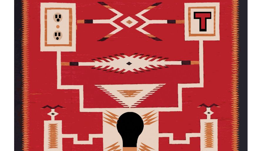 Native American communities and electrical power illustration by Alexander Hunter/The Washington Times