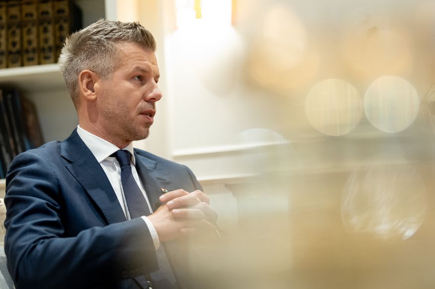 Hungary Prime Minister Peter Magyar speaks during an interview with The Associated Press in Budapest, Tuesday, Oct. 20, 2026. (AP Photo/Rudolf Karancsi Albert)