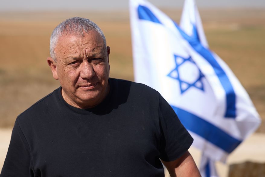 Gadi Eisenkot, former Israeli military chief of staff and leader of the centrist Yashar "Straight" party delivers a statement ahead of Israel's general election near Israel-Gaza border, southern Israel, Thursday, Oct. 15, 2026. (AP Photo/Ariel Schalit, File)