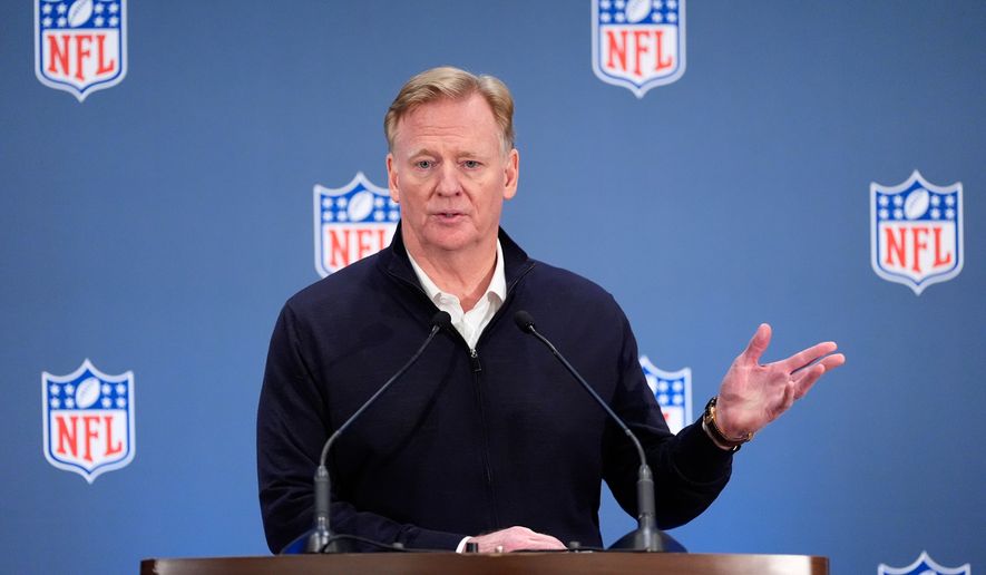 NFL commissioner Roger Goodell speaks during a news conference at the NFL owners' meetings Wednesday, Oct. 21, 2026, in New York. (AP Photo/Yuki Iwamura)