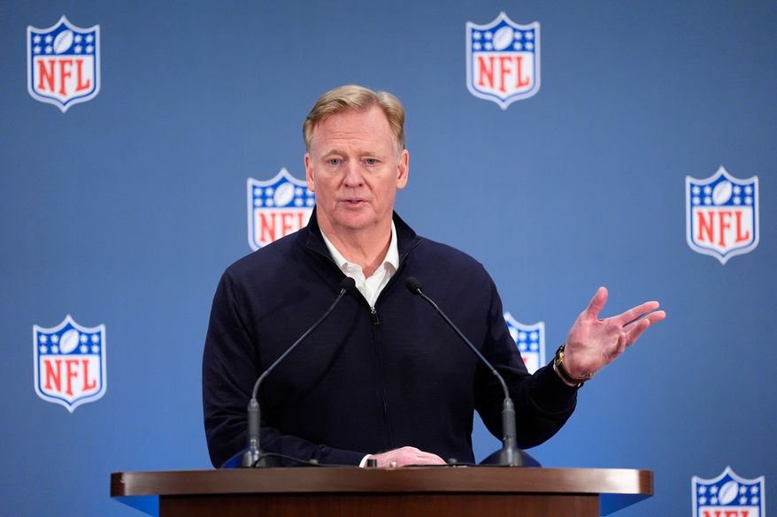 NFL commissioner Roger Goodell speaks during a news conference at the NFL owners' meetings Wednesday, Oct. 21, 2026, in New York. (AP Photo/Yuki Iwamura)