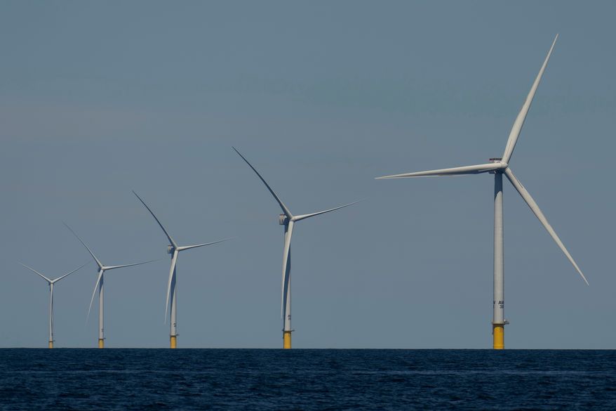 Wind turbines operate at Vineyard Wind 1 offshore wind farm off the coast of Massachusetts, July 19, 2025. (AP Photo/Carolyn Kaster, File)