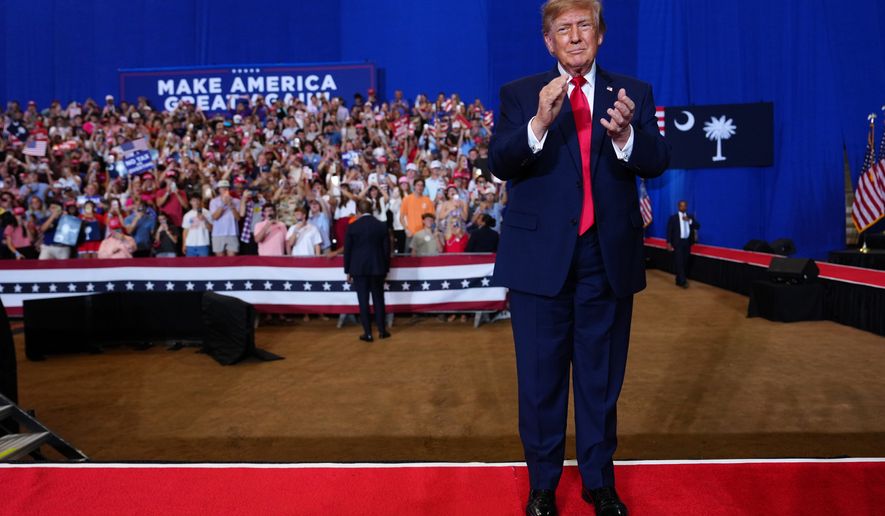 President Donald Trump arrives at a campaign rally at the T. Ed Garrison Arena, Wednesday, Oct. 21, 2026, in Pendleton, S.C. (AP Photo/Julia Demaree Nikhinson)