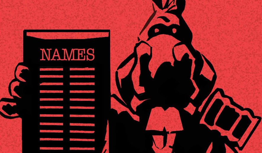 Democrats' persecutions and lawfare against opponents if they win election illustration by Alexander Hunter/The Washington Times