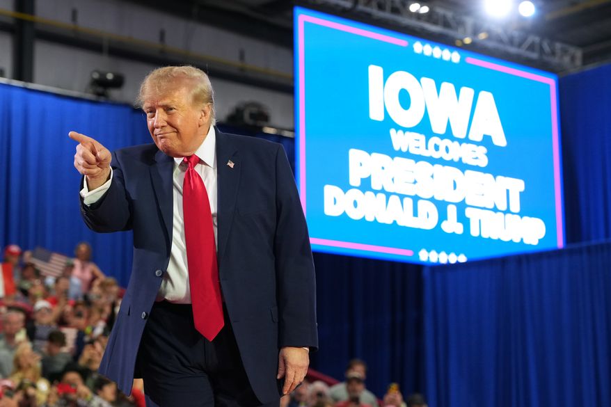 President Donald Trump arrives at a campaign rally at Sioux Gateway Airport, Thursday, Oct. 22, 2026, in Sioux City, Iowa. (AP Photo/Alex Brandon)