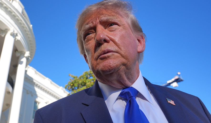 President Donald Trump speaks to reporters before walking to board Marine One on the South Lawn of the White House in Washington, Thursday, Oct. 22, 2026. (AP Photo/J. Scott Applewhite)