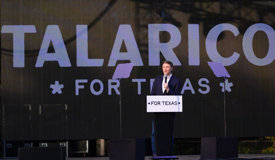 Democratic U.S. Senate candidate Texas state Rep. James Talarico speaks at a campaign event in Plano, Texas, Sunday, Oct. 18, 2026. (AP Photo/LM Otero)