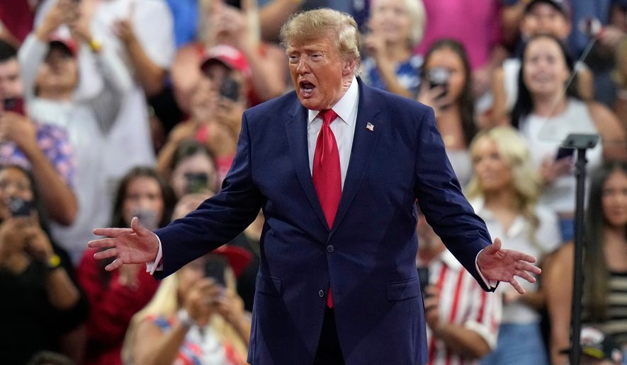 President Donald Trump speaks during a campaign rally, Friday, Oct. 23, 2026, at Alico Arena on the campus of Florida Gulf Coast University in Fort Myers, Fla. (AP Photo/Chris O'Meara)
