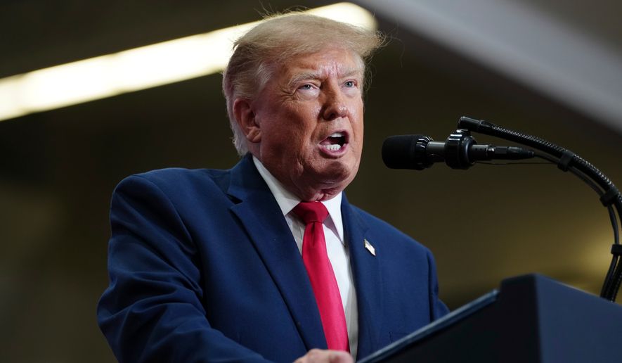 President Donald Trump speaks during a campaign rally at McMorran Place Sports and Entertainment Center, Sunday, Oct. 25, 2026, in Port Huron, Mich. (AP Photo/Julia Demaree Nikhinson)