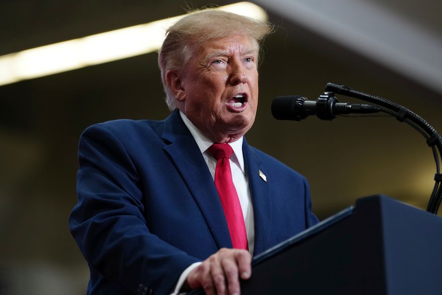 President Donald Trump speaks during a campaign rally at McMorran Place Sports and Entertainment Center, Sunday, Oct. 25, 2026, in Port Huron, Mich. (AP Photo/Julia Demaree Nikhinson)