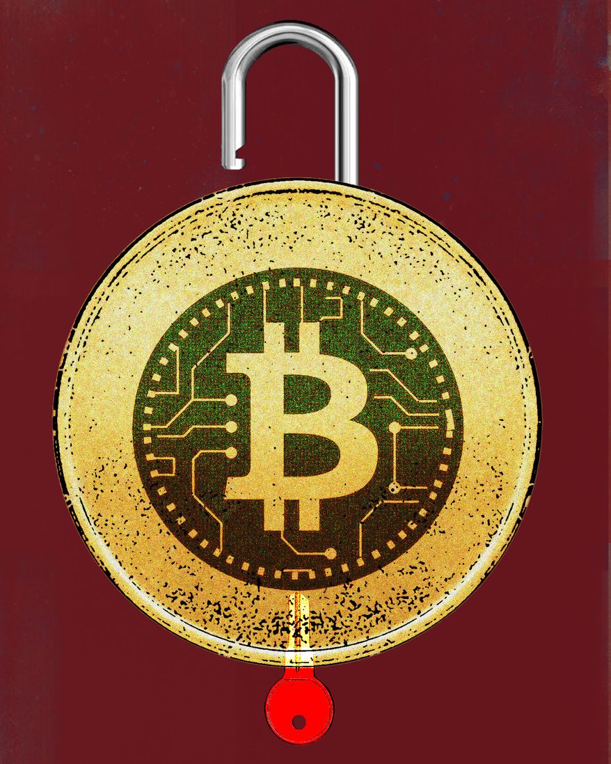 Cryptocurrency security regulations and safeguards illustration by Linas Garsys / The Washington Times