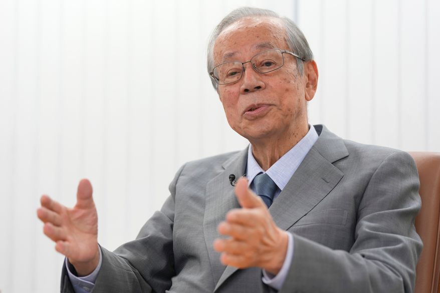 Yasuo Fukuda, former Prime Minister of Japan, speaks during an interview with the Associated Press at his office on Sept. 21, 2022, in Tokyo. (AP Photo/Eugene Hoshiko, File)