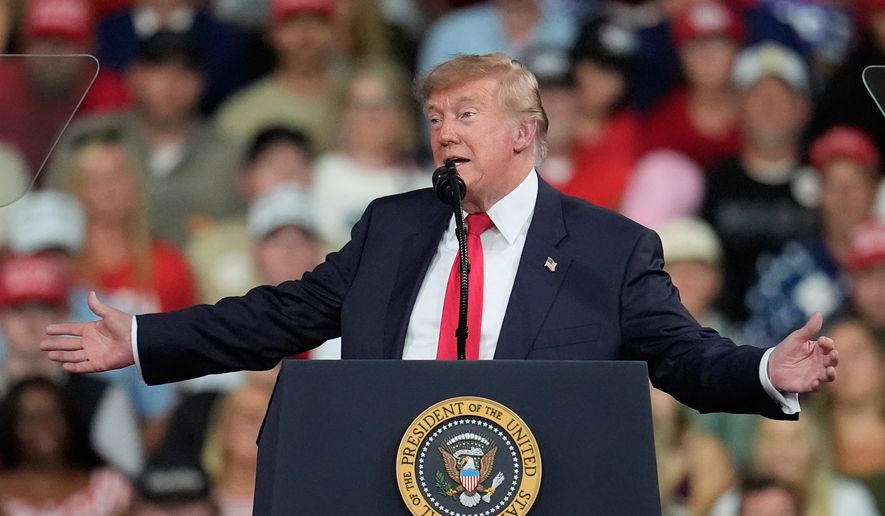 President Donald Trump speaks at a campaign rally at Guardian Centers of Georgia, Saturday, Oct. 24, 2026, in Perry, Ga. (A5P Photo/Mike Stewart)