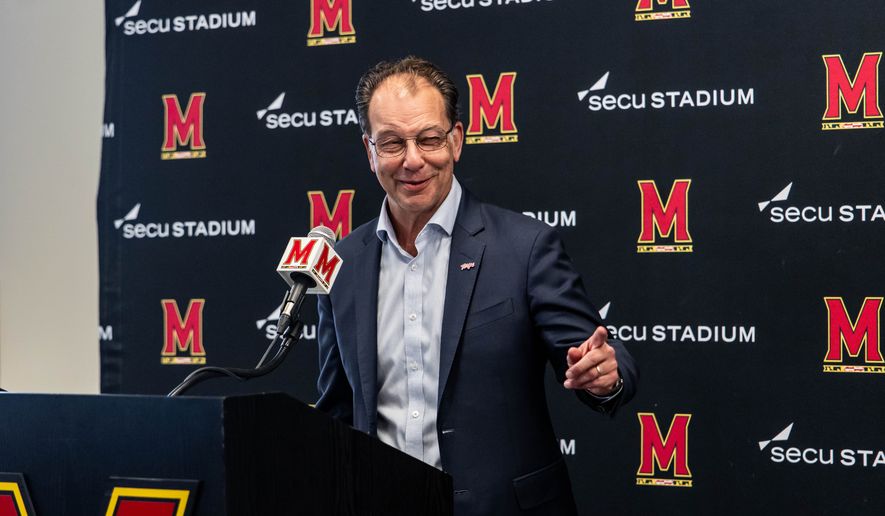 University of Maryland Athletic Director Jim Smith speaks at a press conference introducing interim football coach Aazaar Abdul-Rahim, Tuesday, Oct. 27, 2026, in College Park, Md. (Photo courtesy Maryland Athletics)