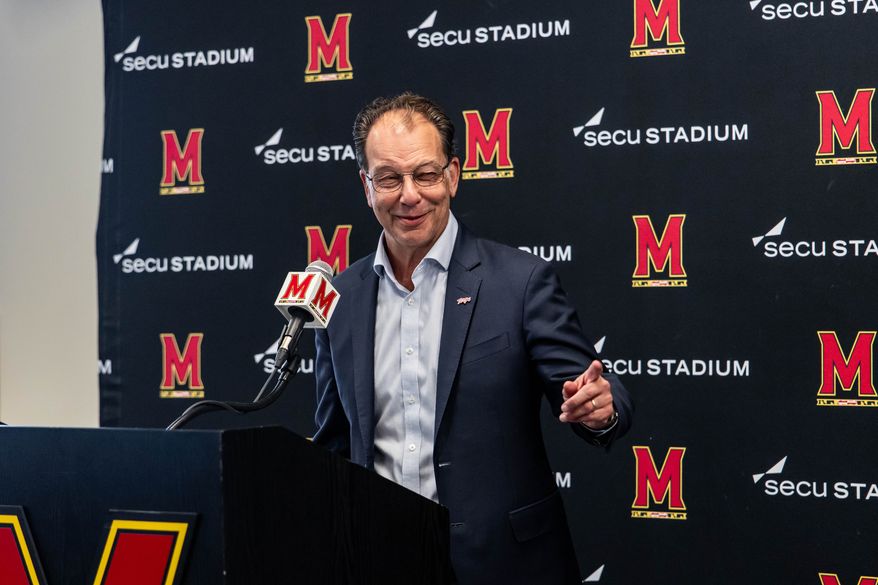 University of Maryland Athletic Director Jim Smith speaks at a press conference introducing interim football coach Aazaar Abdul-Rahim, Tuesday, Oct. 27, 2026, in College Park, Md. (Photo courtesy Maryland Athletics)