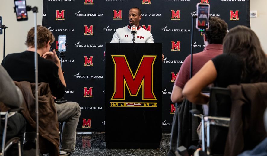University of Maryland interim football coach Aazaar Abdul-Rahim speaks at his introductory press conference, Tuesday, Oct. 27, 2026, in College Park, Md. (Photo Courtesy Maryland Athletics)