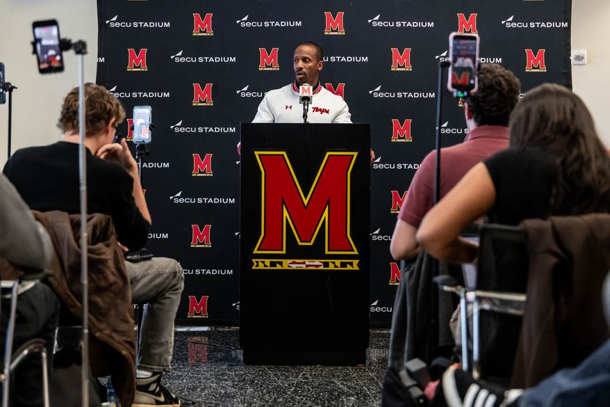 University of Maryland interim football coach Aazaar Abdul-Rahim speaks at his introductory press conference, Tuesday, Oct. 27, 2026, in College Park, Md. (Photo Courtesy Maryland Athletics)