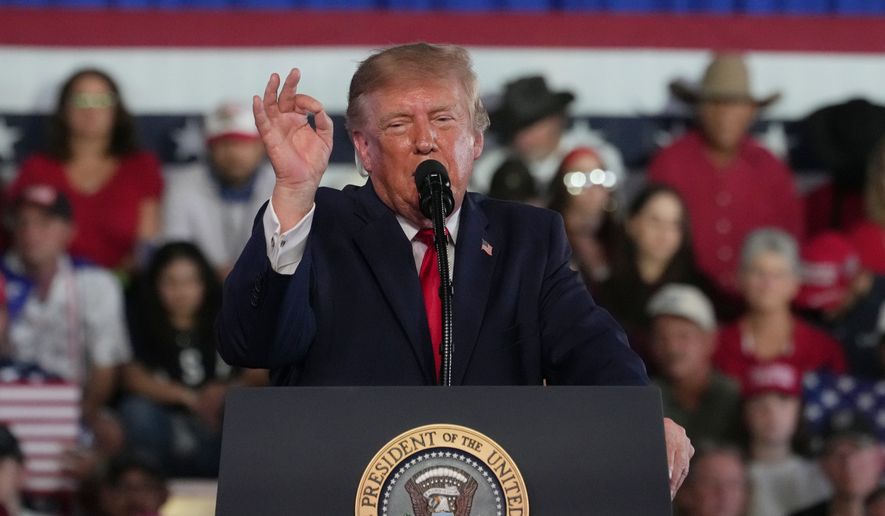 President Donald Trump speaks during a campaign rally, Tuesday, Oct. 27, 2026, in Corpus Christi, Texas. (AP Photo Eric Vryn)
