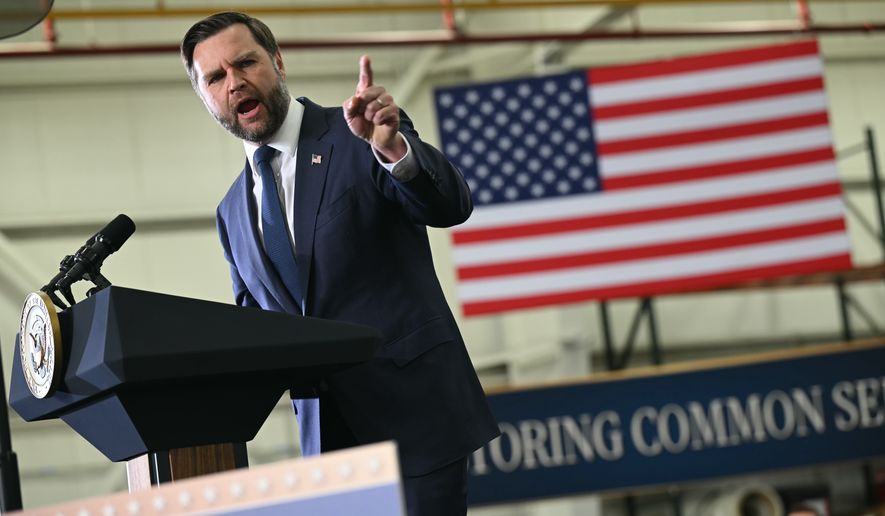 Vice President J.D. Vance speaks at a midterm campaign rally at CHI Aviation in Howell, Mich., Tuesday, Oct. 27, 2026. (Saul Loeb/Pool Photo via AP)