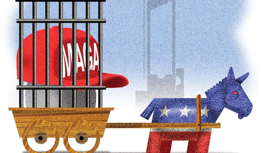 Democrats caging and destroying the MAGA movement illustration by Alexander Hunter/The Washington Times