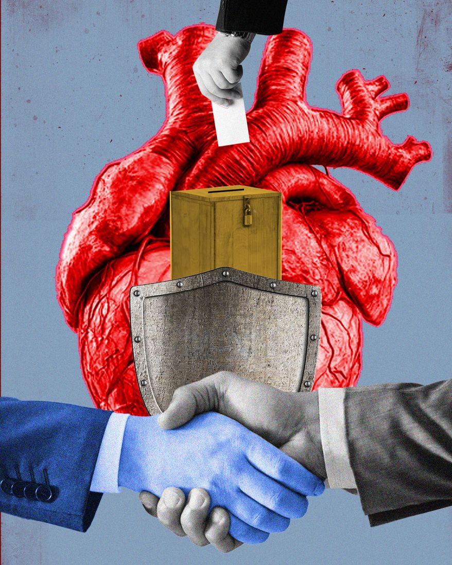 National security crises and winning elections illustration by Linas Garsys / The Washington Times