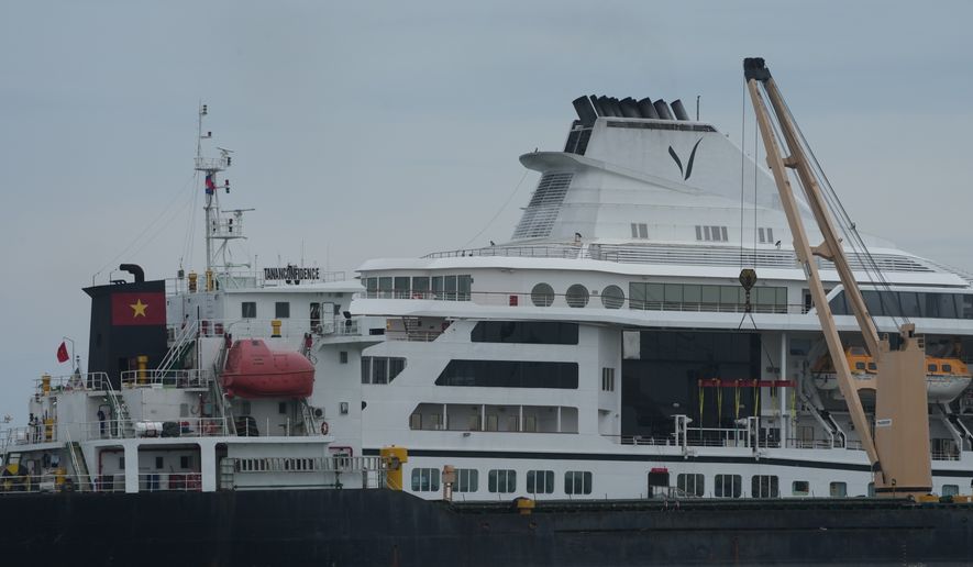 A U.S. cruise ship, the MV Odyssey, docks at the Sihanoukville Autonomous Port in Sihanoukville, Cambodia, Wednesday, Oct. 28, 2026. (AP Photo/Heng Sinith)