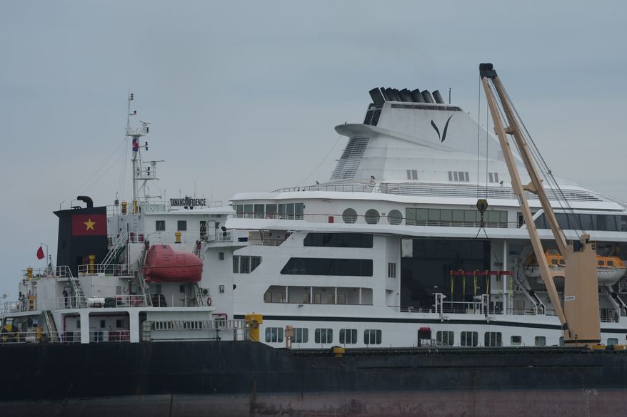 A U.S. cruise ship, the MV Odyssey, docks at the Sihanoukville Autonomous Port in Sihanoukville, Cambodia, Wednesday, Oct. 28, 2026. (AP Photo/Heng Sinith)