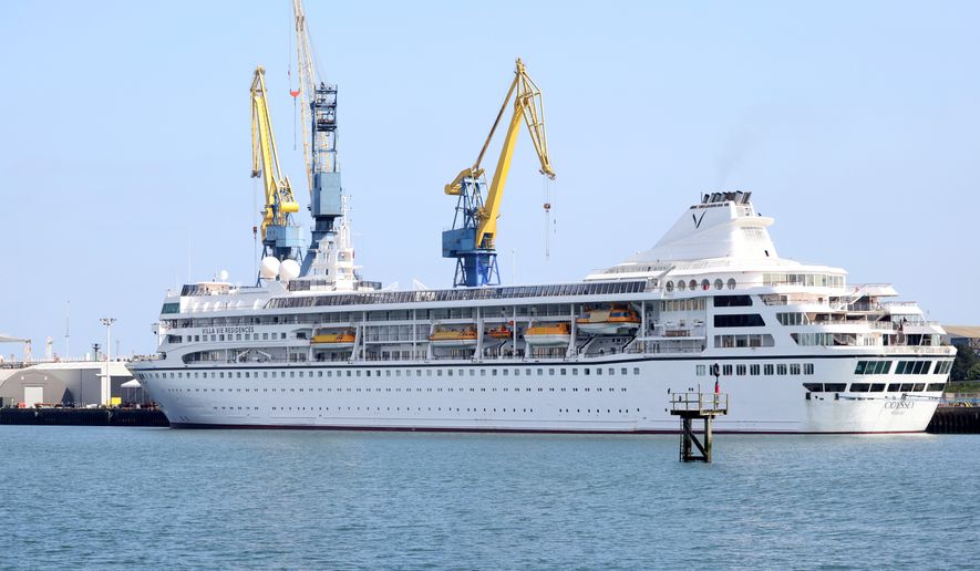 The Odyssey, a U.S. cruise liner operated by Villa Vie Residences is docked at Harland & Wolf ship repair facility in Belfast Harbour, Northern Ireland, on Aug. 30, 2024. (AP Photo/Peter Morrison) **FILE**